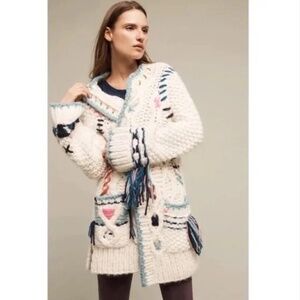 NWT!! ANTHROPOLOGIE Lima Handknit & Heartfelt Embroidered Cardigan Sweater XS/S